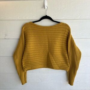 Mustard Yellow Long Sleeve Cropped Loose‎ Knit Sweater - Size M